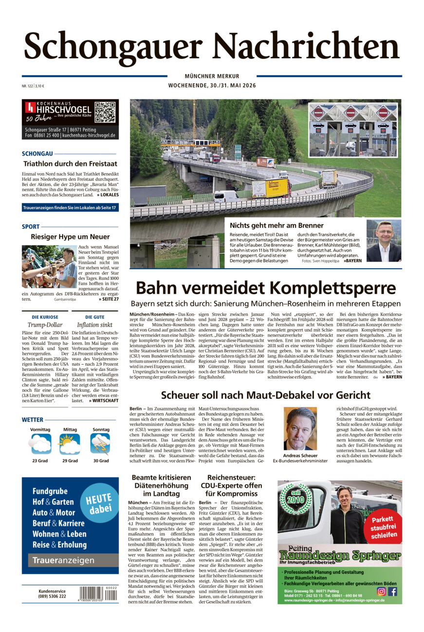 Schongauer Nachrichten vom Samstag, 30.05.2026