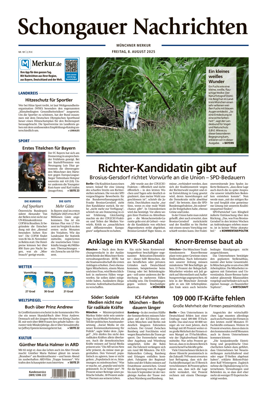 Schongauer Nachrichten vom Freitag, 08.08.2025