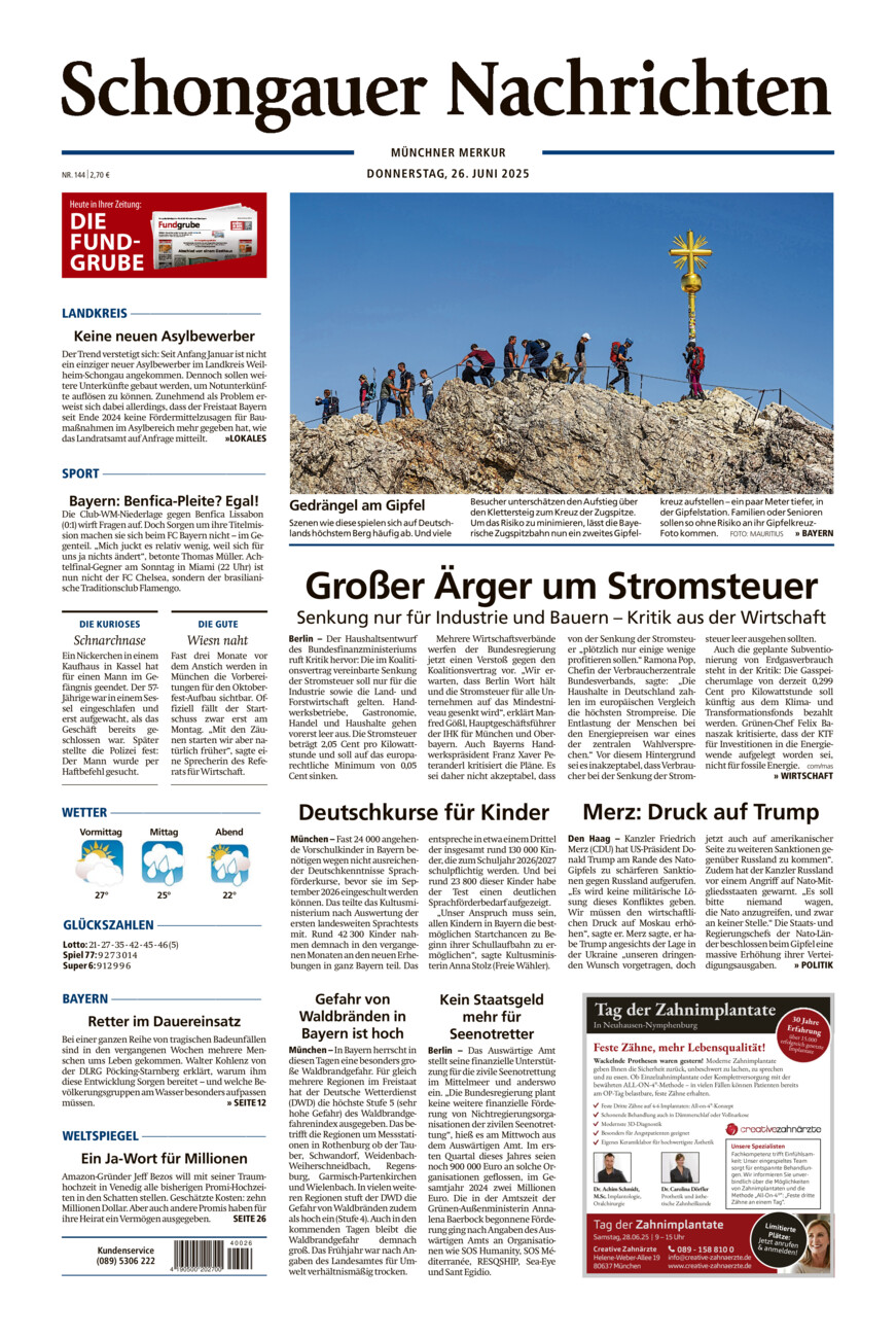 Schongauer Nachrichten vom Donnerstag, 26.06.2025