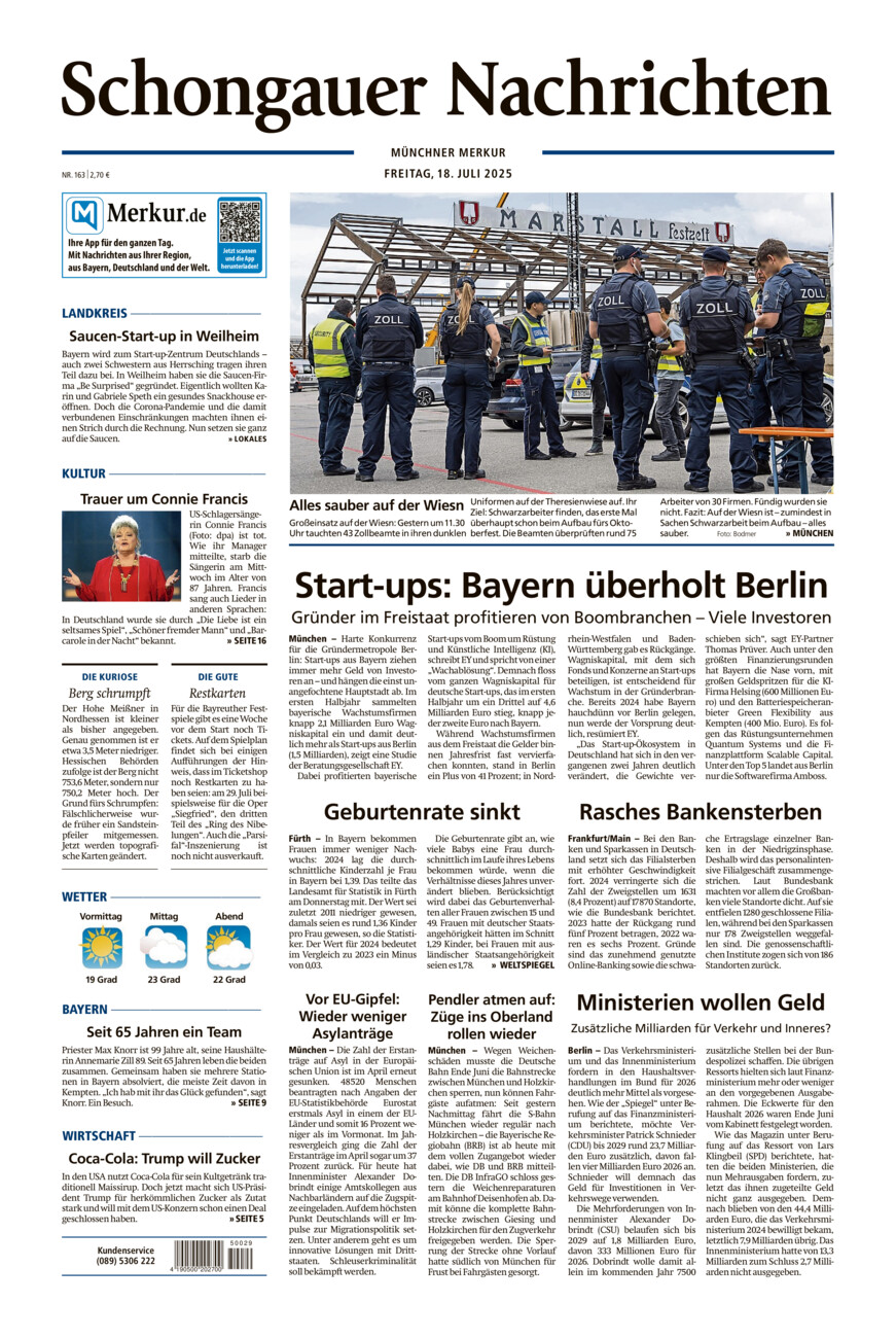 Schongauer Nachrichten vom Freitag, 18.07.2025