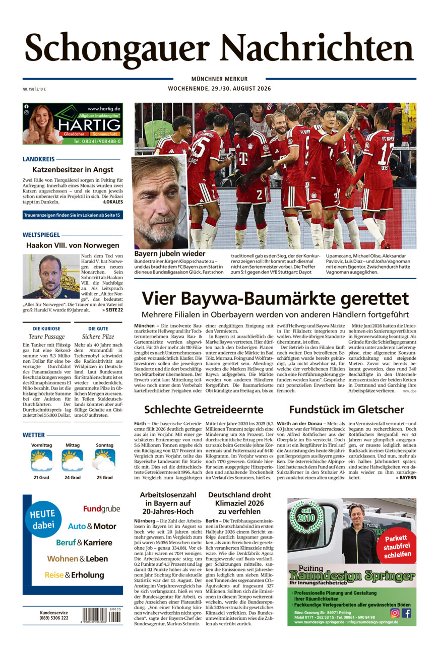 Schongauer Nachrichten vom Samstag, 29.08.2026