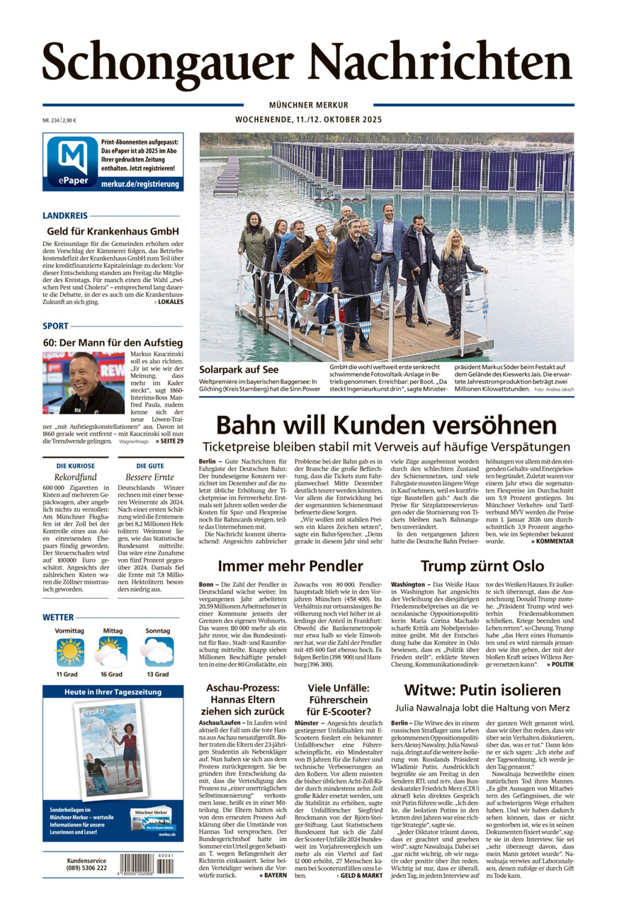 Schongauer Nachrichten vom Samstag, 11.10.2025