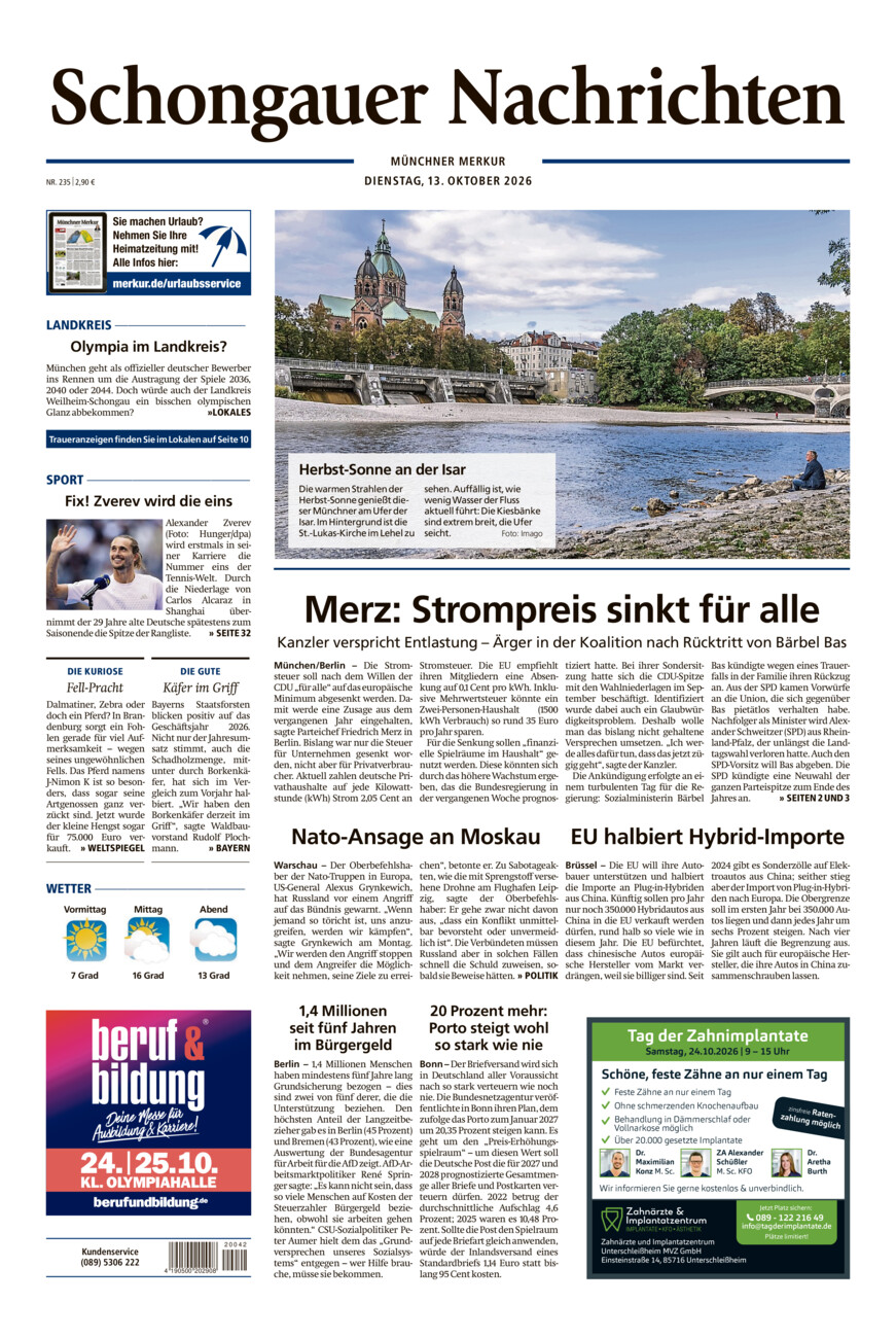 Schongauer Nachrichten vom Dienstag, 13.10.2026