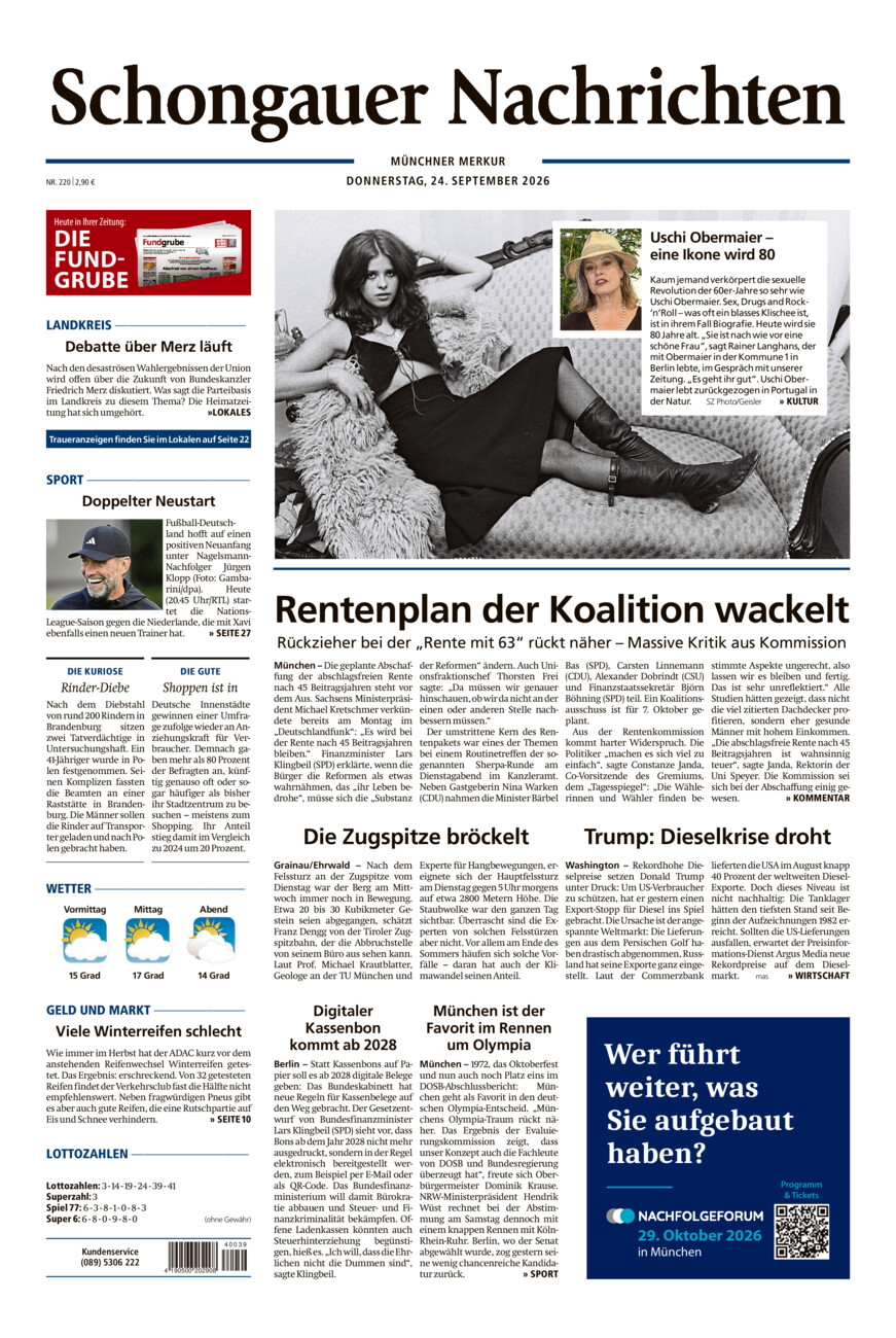 Schongauer Nachrichten vom Donnerstag, 24.09.2026