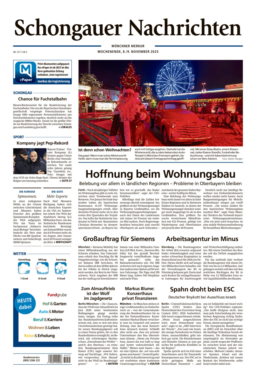Schongauer Nachrichten vom Samstag, 08.11.2025