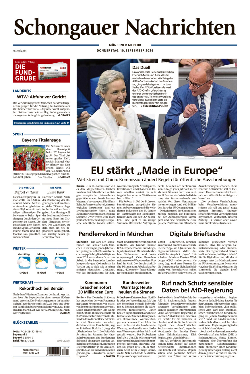 Schongauer Nachrichten vom Donnerstag, 10.09.2026