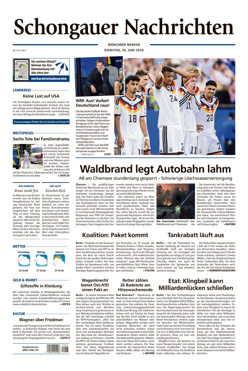 Schongauer Nachrichten vom Dienstag, 30.06.2026