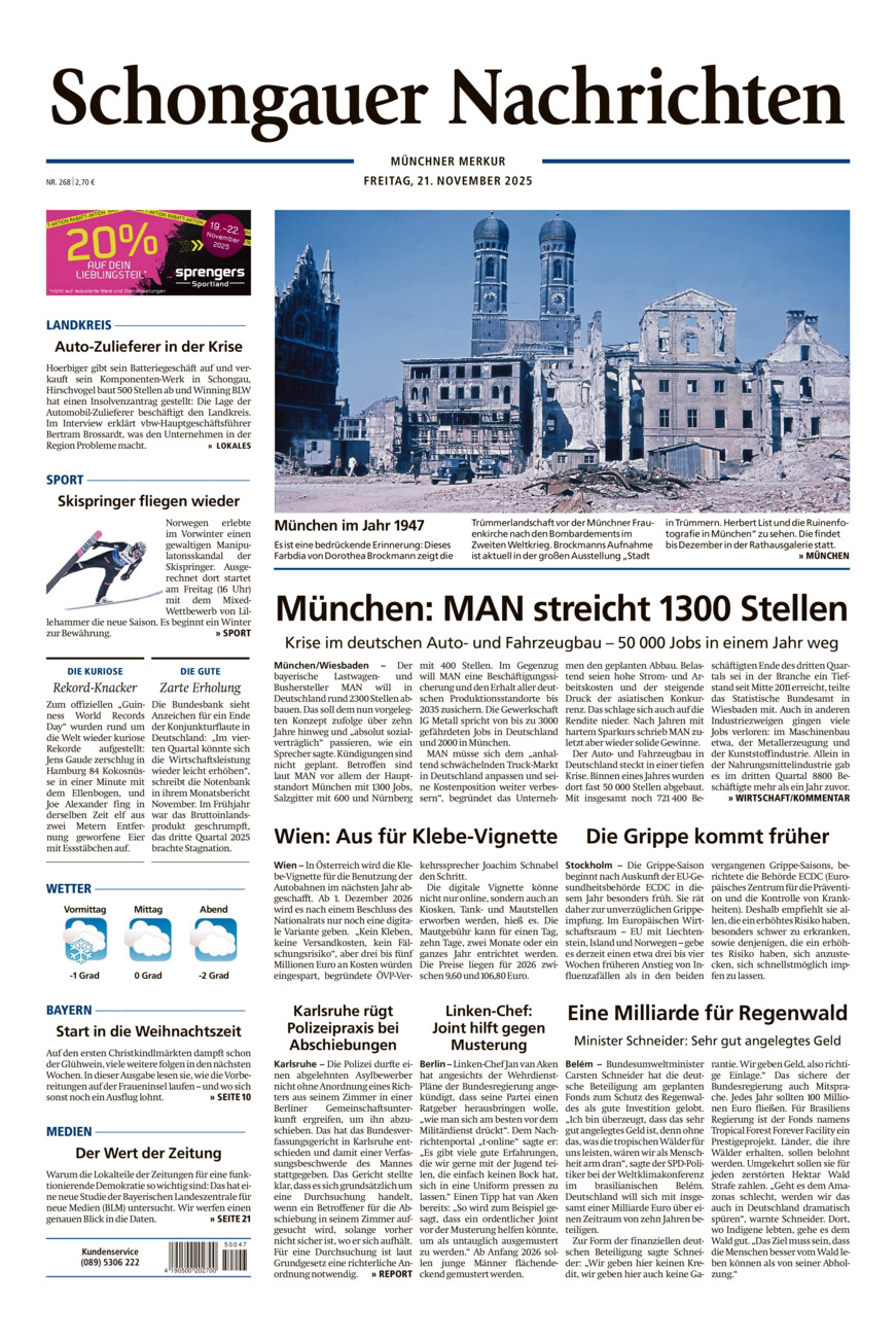 Schongauer Nachrichten vom Freitag, 21.11.2025