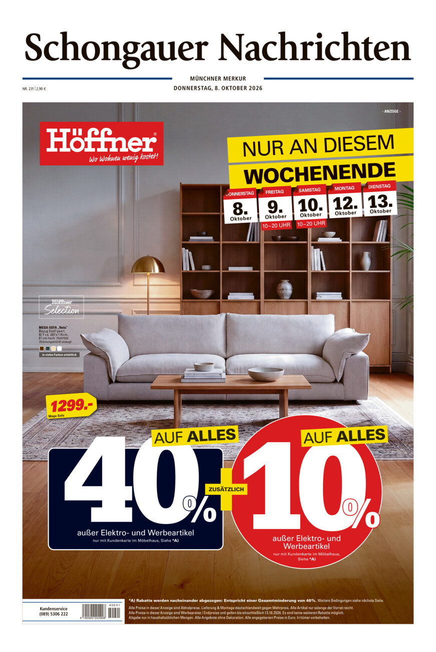 Schongauer Nachrichten vom Donnerstag, 08.10.2026