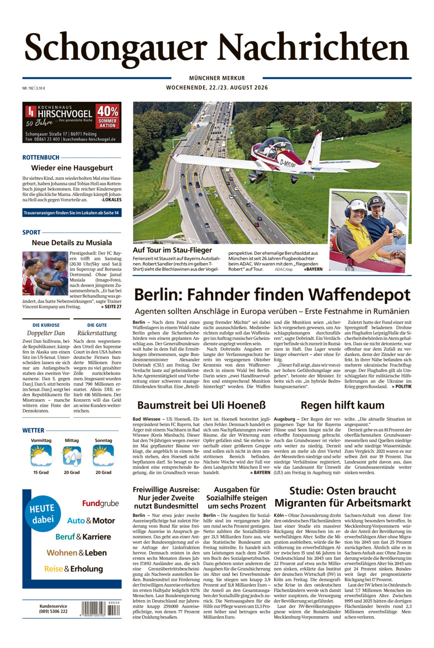 Schongauer Nachrichten vom Samstag, 22.08.2026
