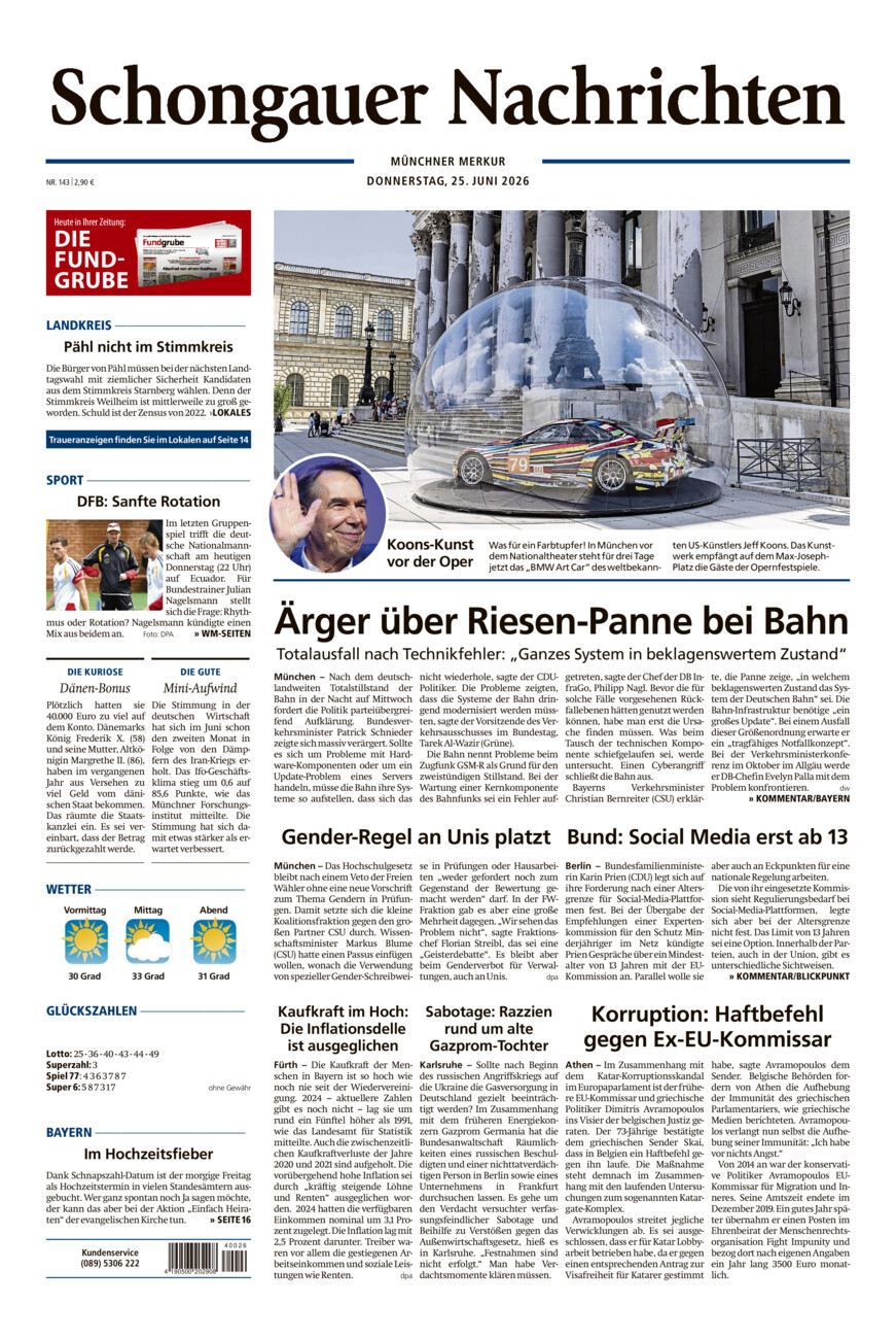 Schongauer Nachrichten vom Donnerstag, 25.06.2026
