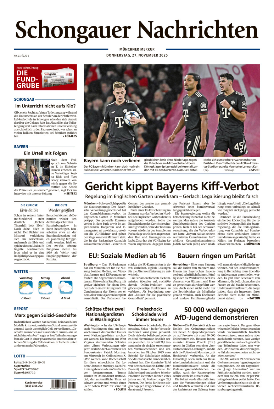 Schongauer Nachrichten vom Donnerstag, 27.11.2025