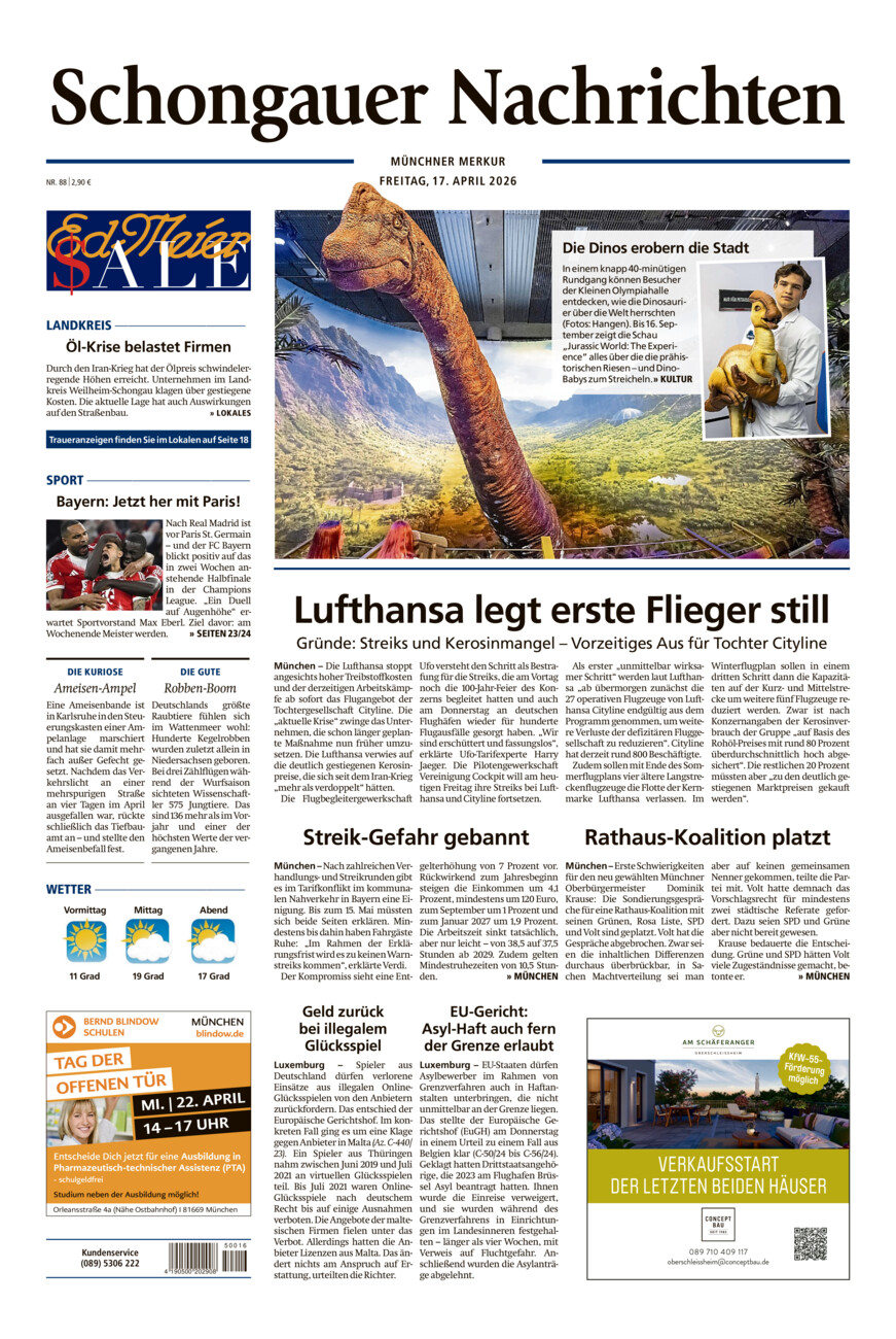 Schongauer Nachrichten vom Freitag, 17.04.2026