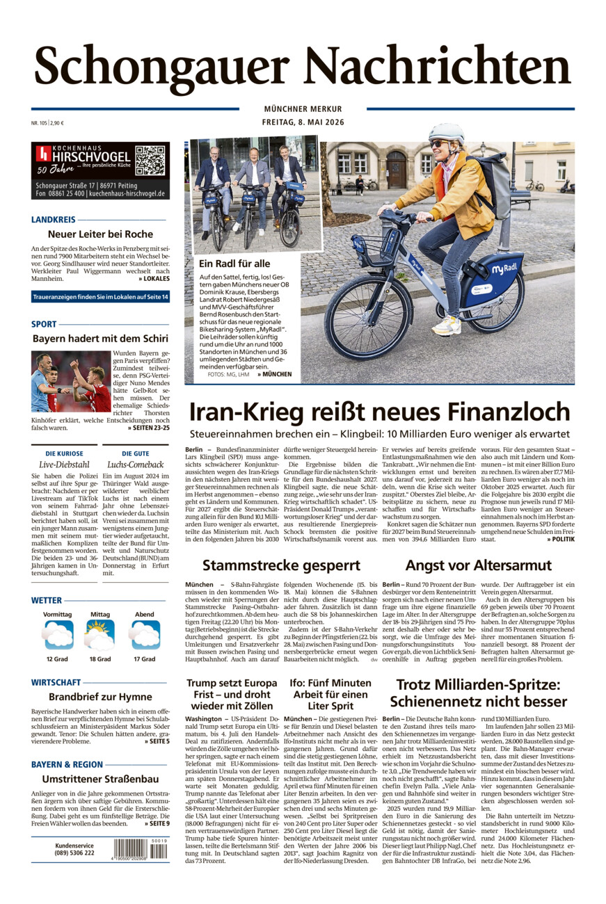 Schongauer Nachrichten vom Freitag, 08.05.2026