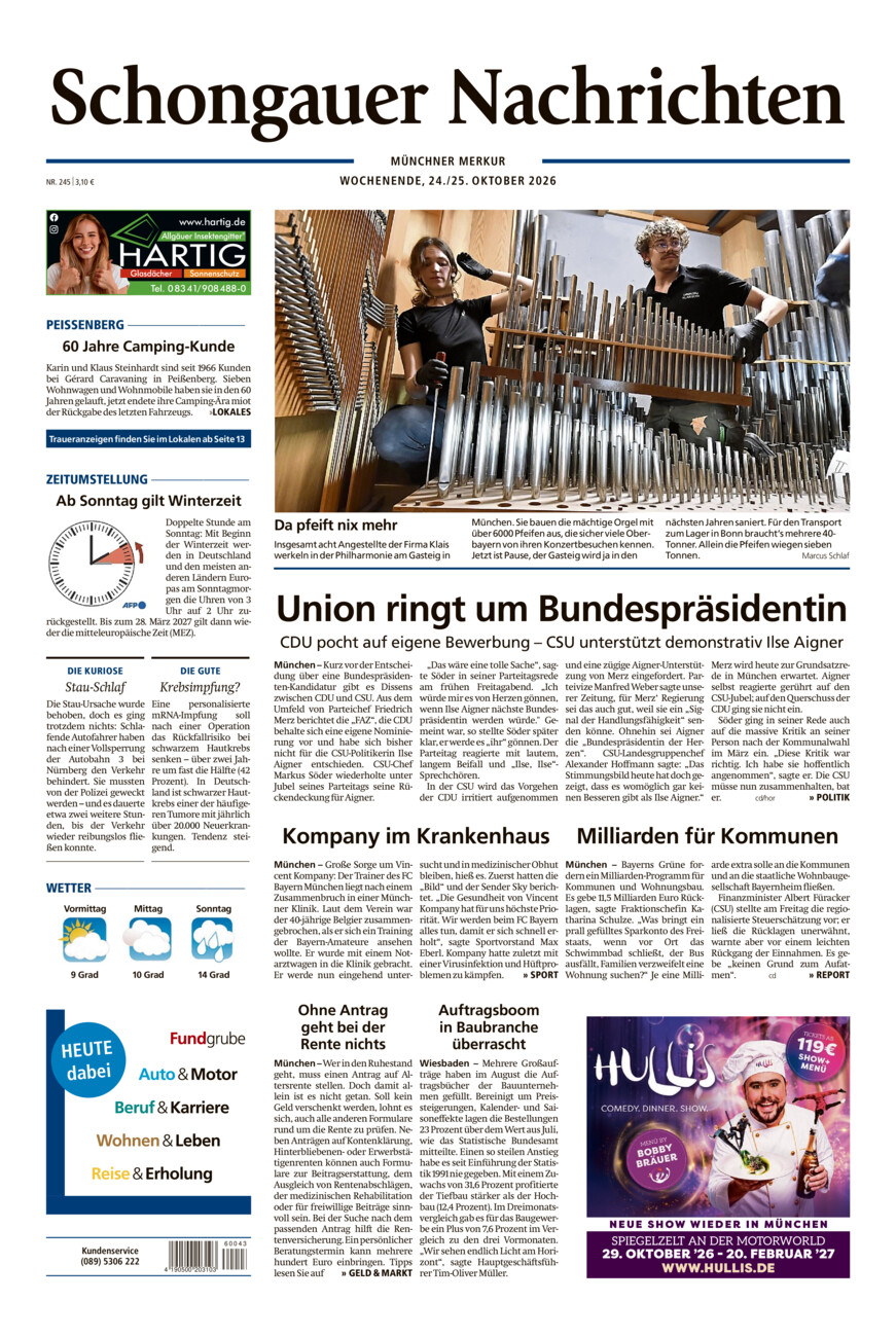 Schongauer Nachrichten vom Samstag, 24.10.2026