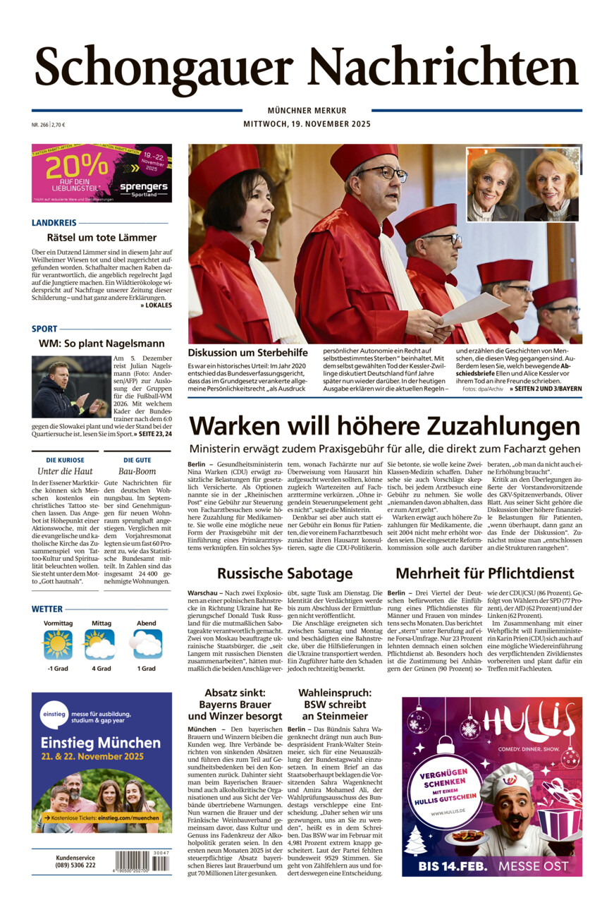Schongauer Nachrichten vom Mittwoch, 19.11.2025