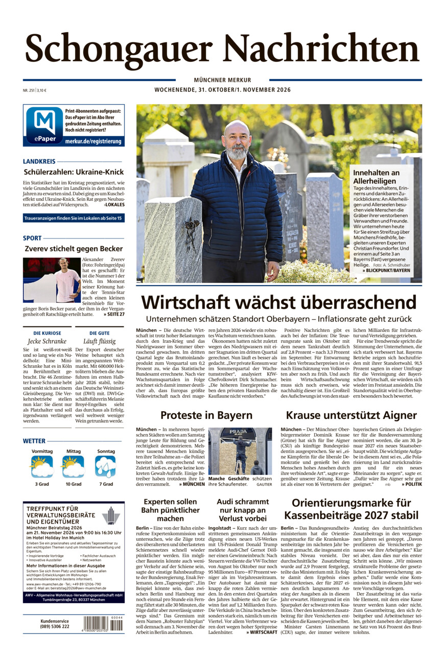 Schongauer Nachrichten vom Samstag, 31.10.2026