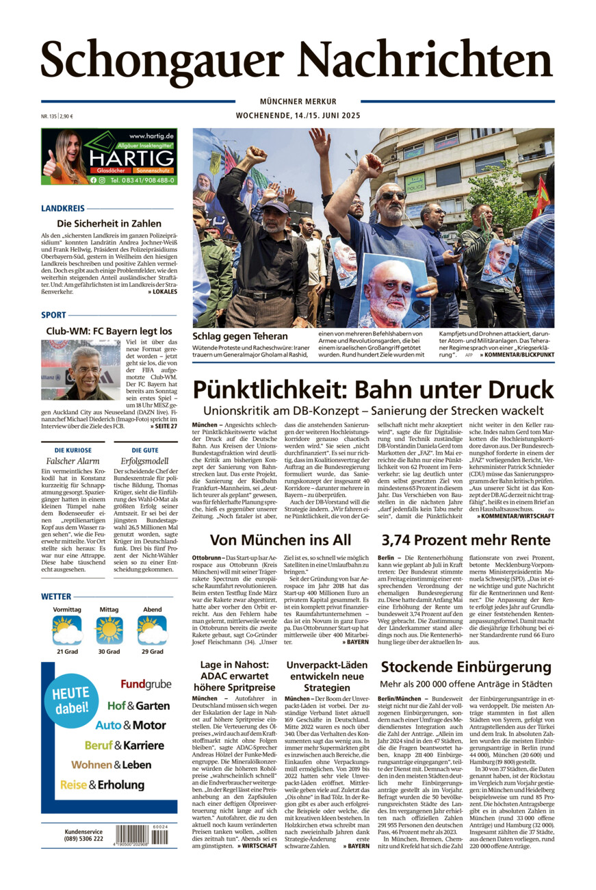 Schongauer Nachrichten vom Samstag, 14.06.2025