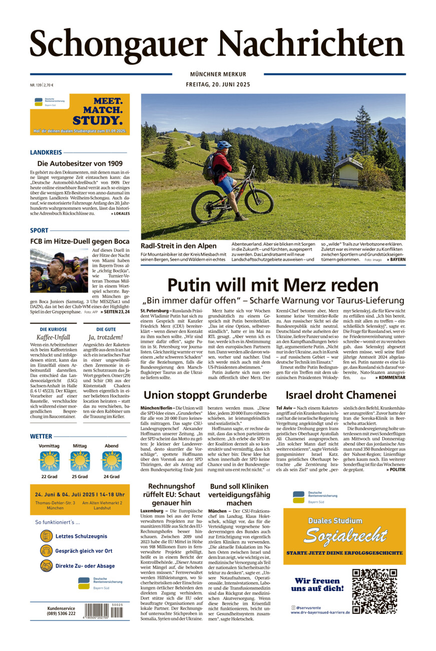 Schongauer Nachrichten vom Freitag, 20.06.2025