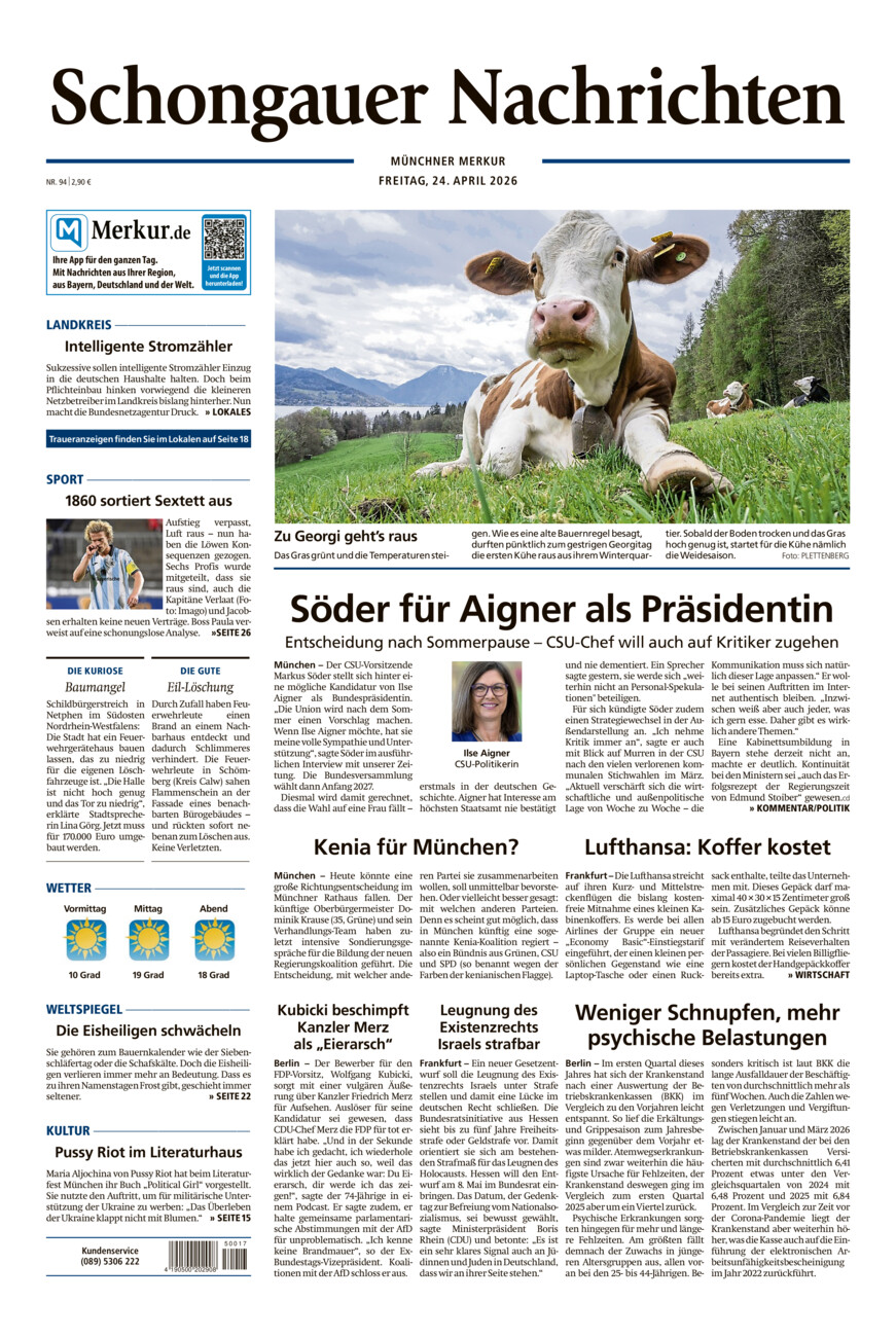 Schongauer Nachrichten vom Freitag, 24.04.2026