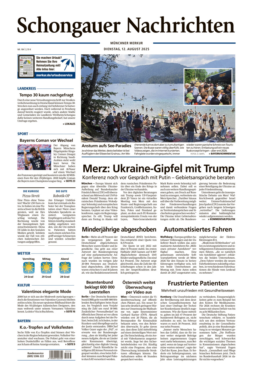 Schongauer Nachrichten vom Dienstag, 12.08.2025