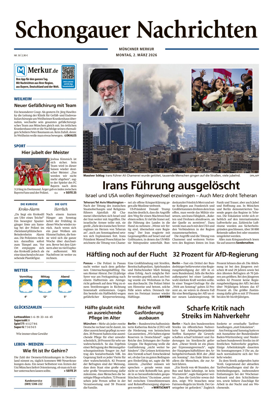 Schongauer Nachrichten vom Montag, 02.03.2026
