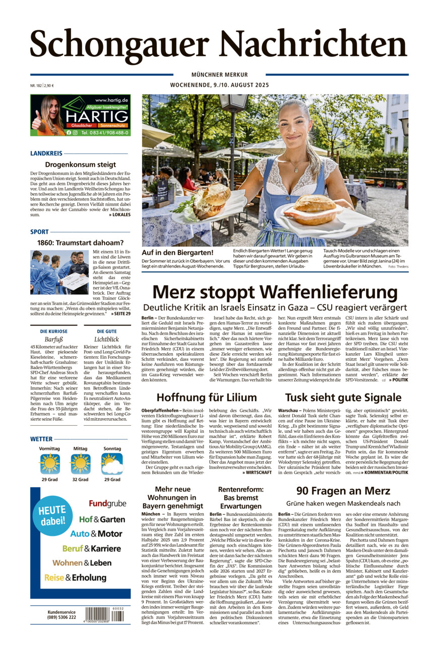 Schongauer Nachrichten vom Samstag, 09.08.2025