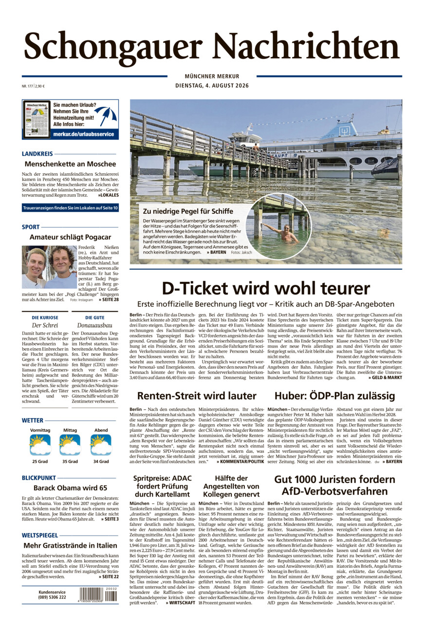 Schongauer Nachrichten vom Dienstag, 04.08.2026