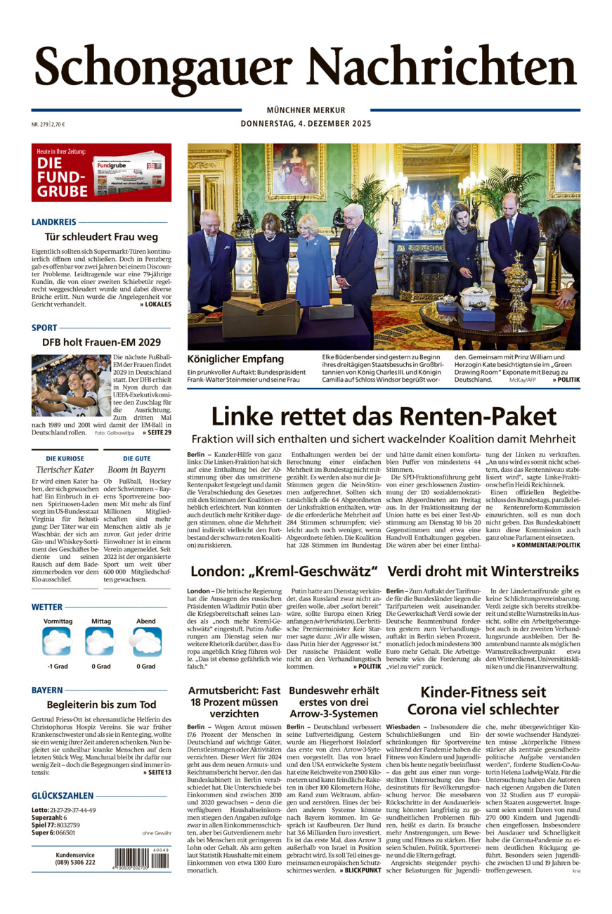 Schongauer Nachrichten vom Donnerstag, 04.12.2025