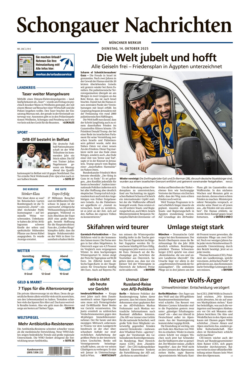 Schongauer Nachrichten vom Dienstag, 14.10.2025