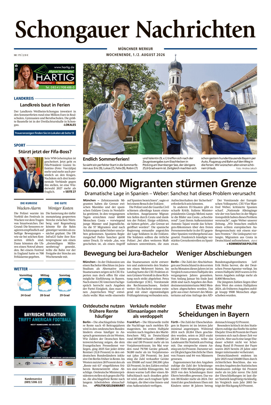 Schongauer Nachrichten vom Samstag, 01.08.2026