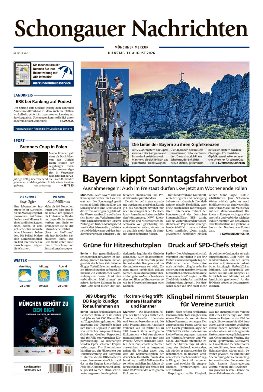 Schongauer Nachrichten vom Dienstag, 11.08.2026