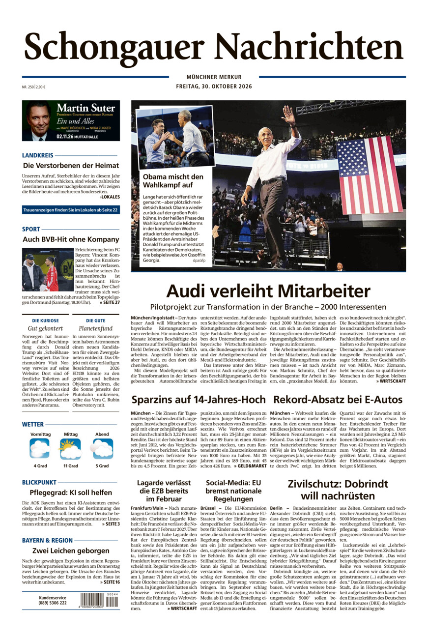 Schongauer Nachrichten vom Freitag, 30.10.2026