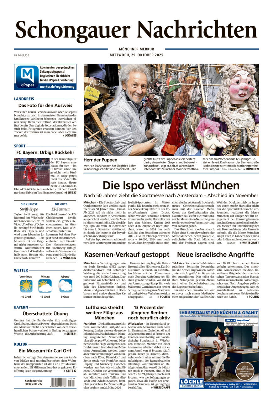 Schongauer Nachrichten vom Mittwoch, 29.10.2025