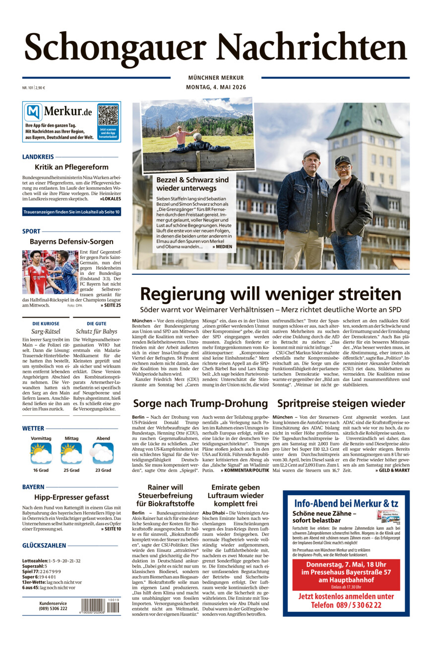 Schongauer Nachrichten vom Montag, 04.05.2026