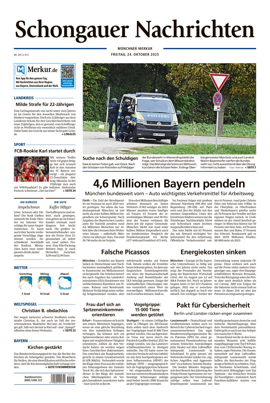Schongauer Nachrichten vom Freitag, 24.10.2025