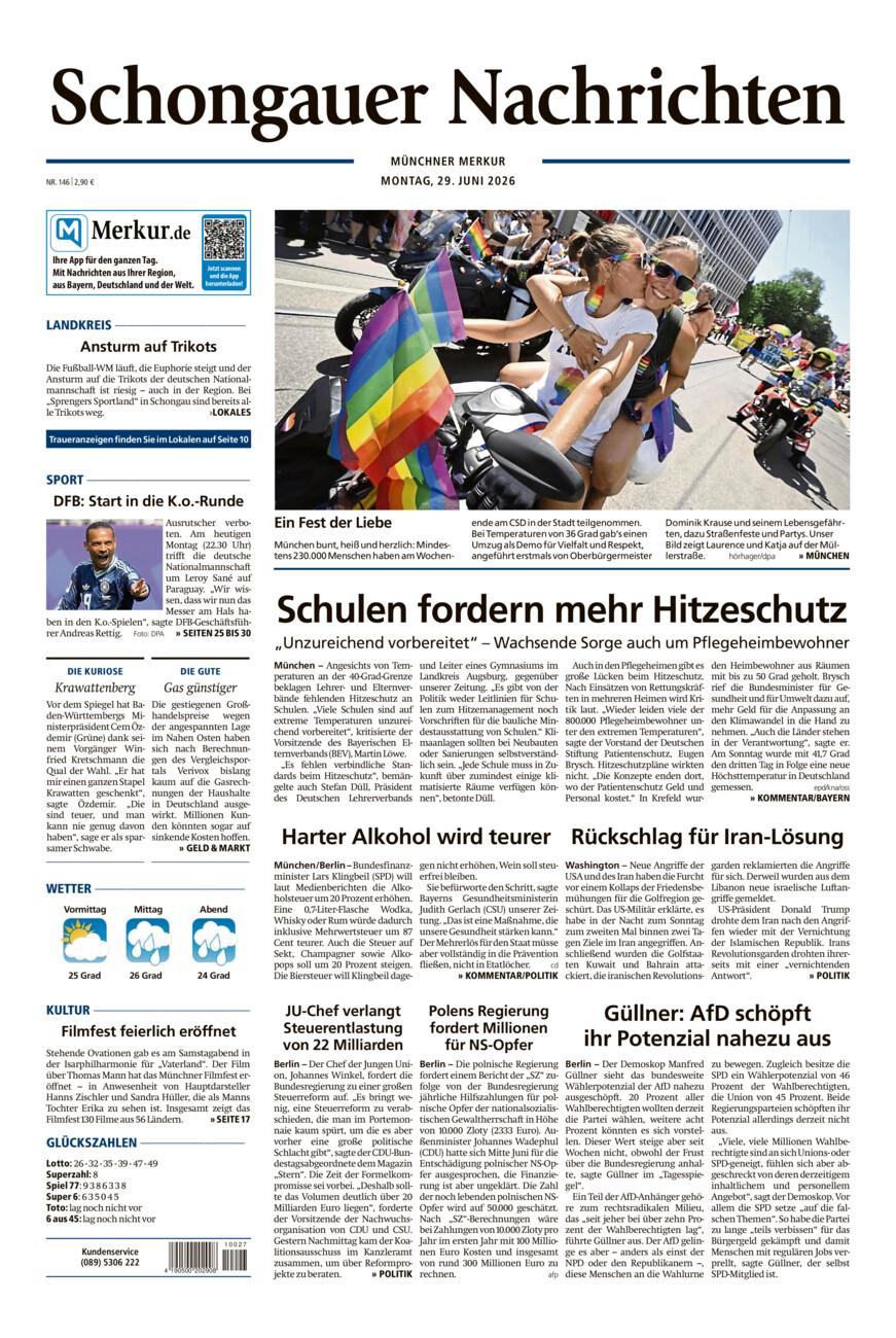 Schongauer Nachrichten vom Montag, 29.06.2026