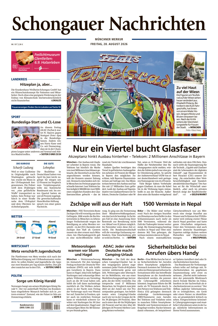 Schongauer Nachrichten vom Freitag, 28.08.2026