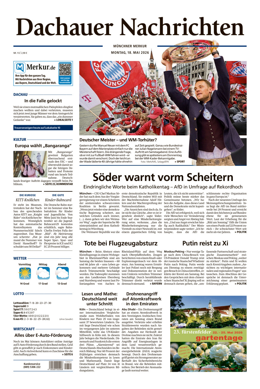 Dachauer Nachrichten vom Montag, 18.05.2026