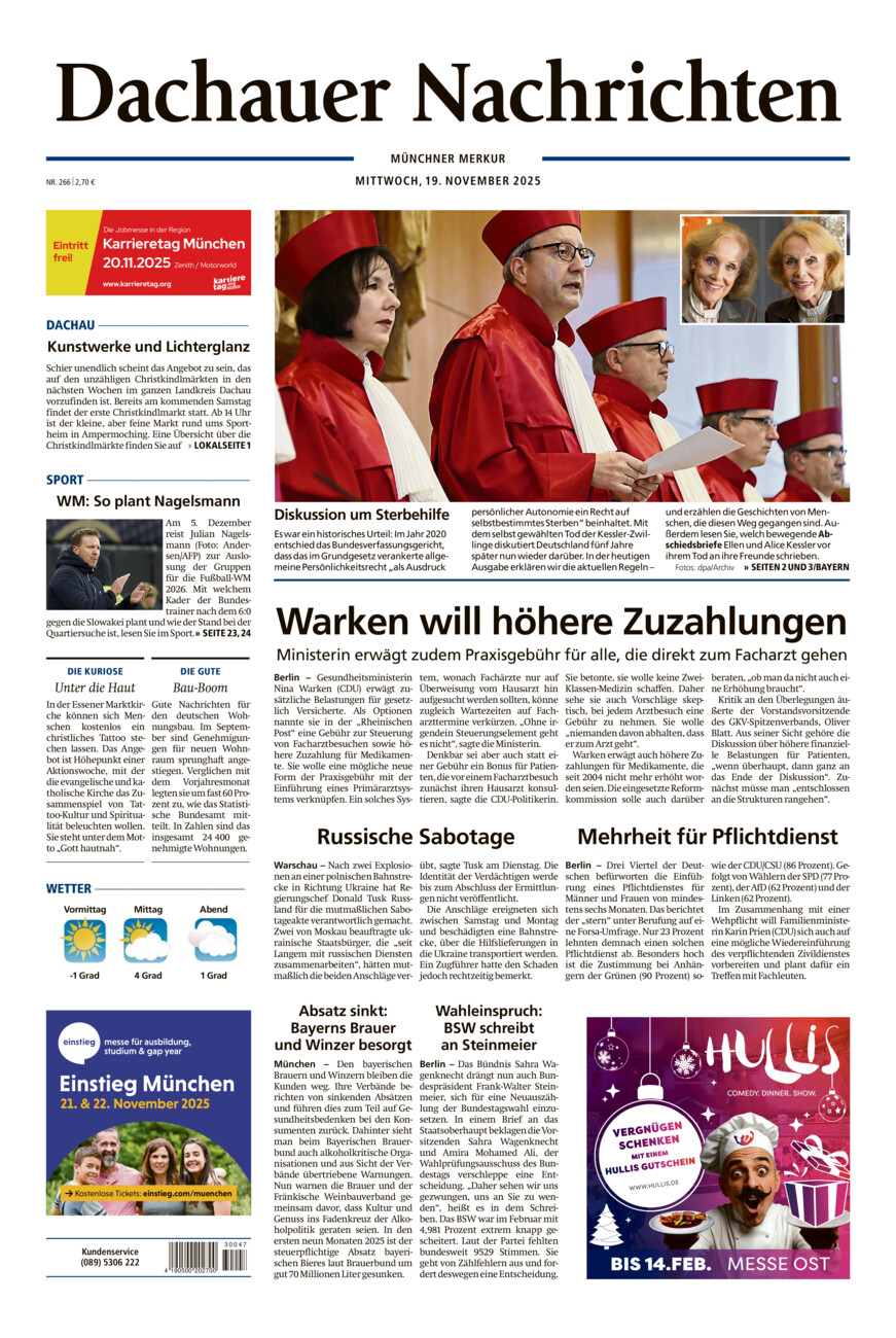 Dachauer Nachrichten vom Mittwoch, 19.11.2025