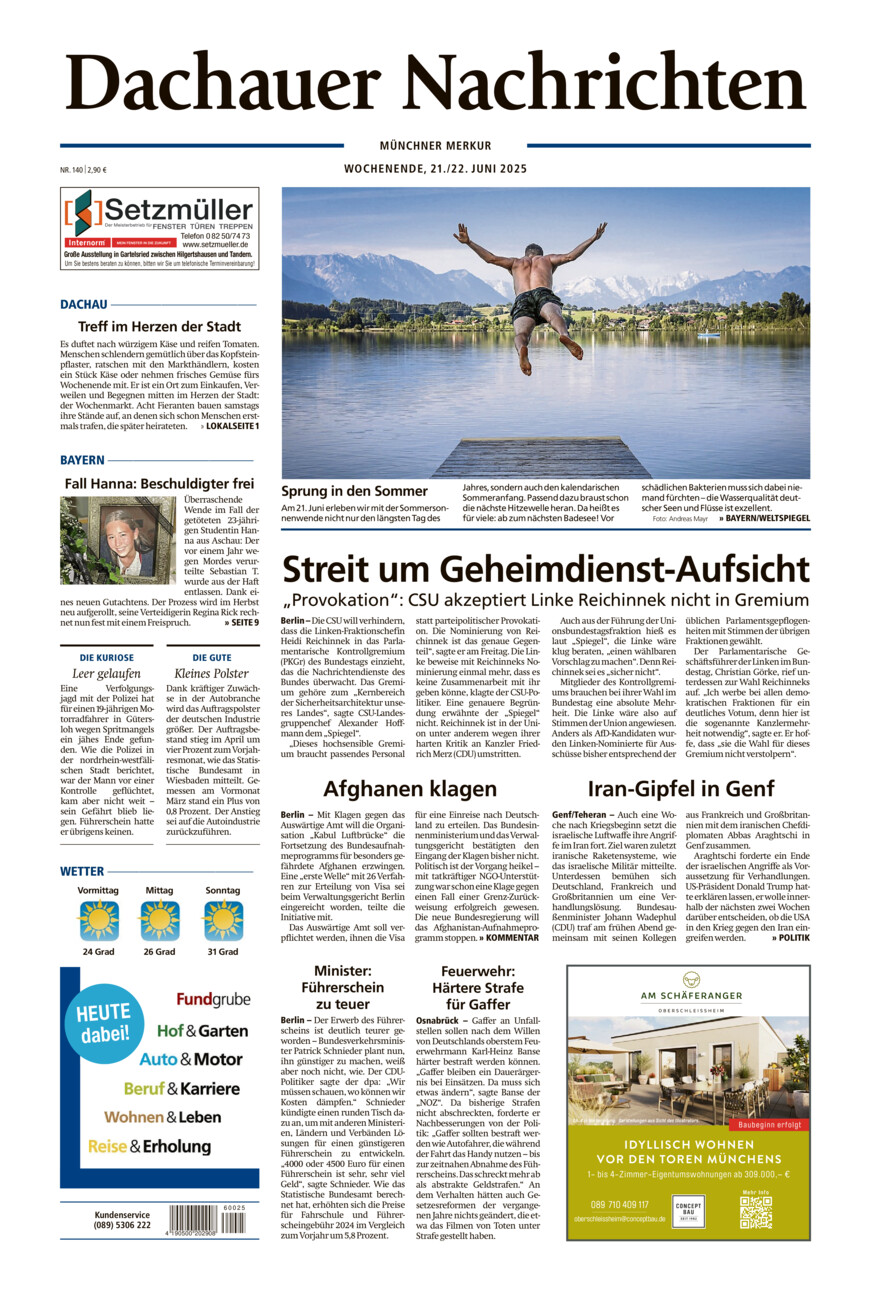 Dachauer Nachrichten vom Samstag, 21.06.2025