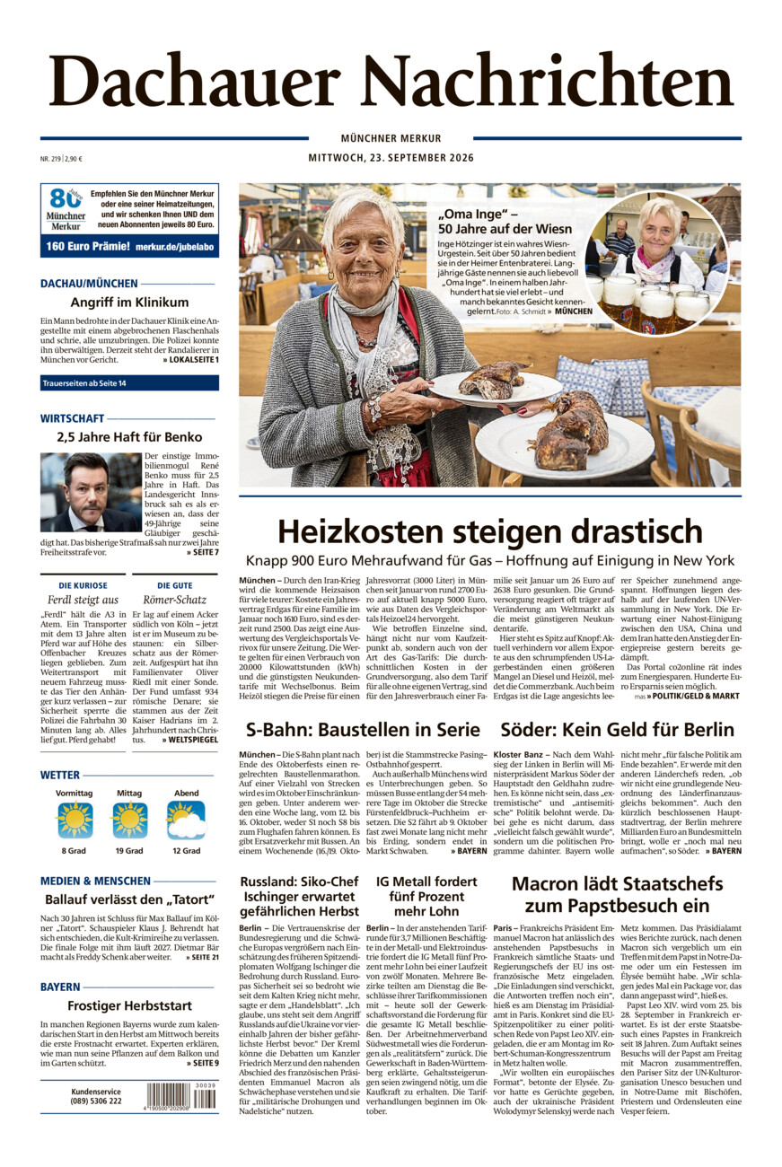 Dachauer Nachrichten vom Mittwoch, 23.09.2026