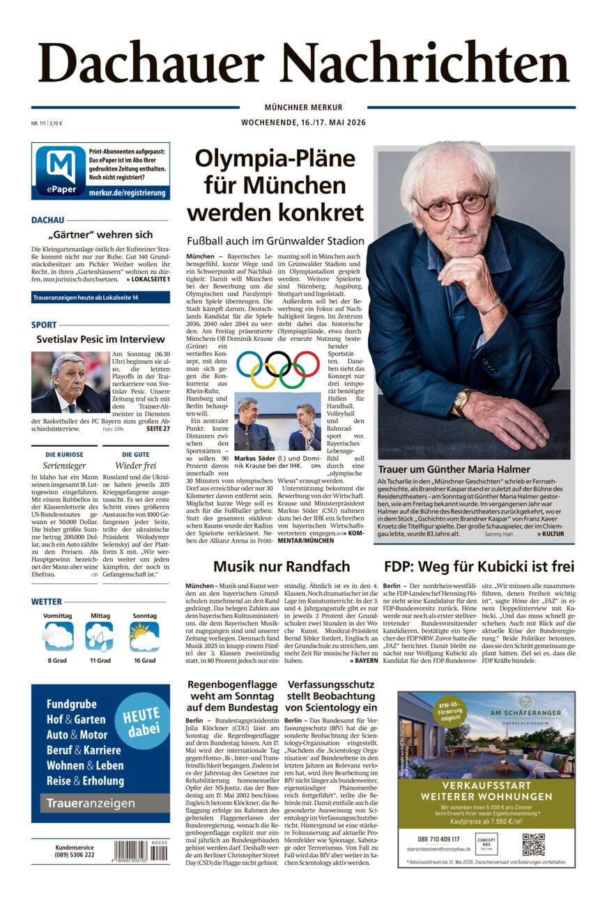 Dachauer Nachrichten vom Samstag, 16.05.2026