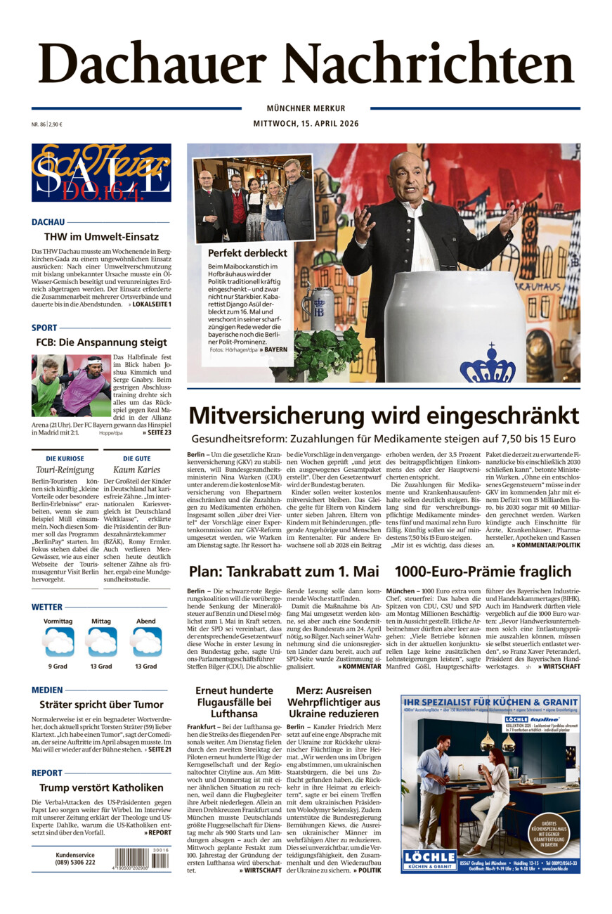 Dachauer Nachrichten vom Mittwoch, 15.04.2026