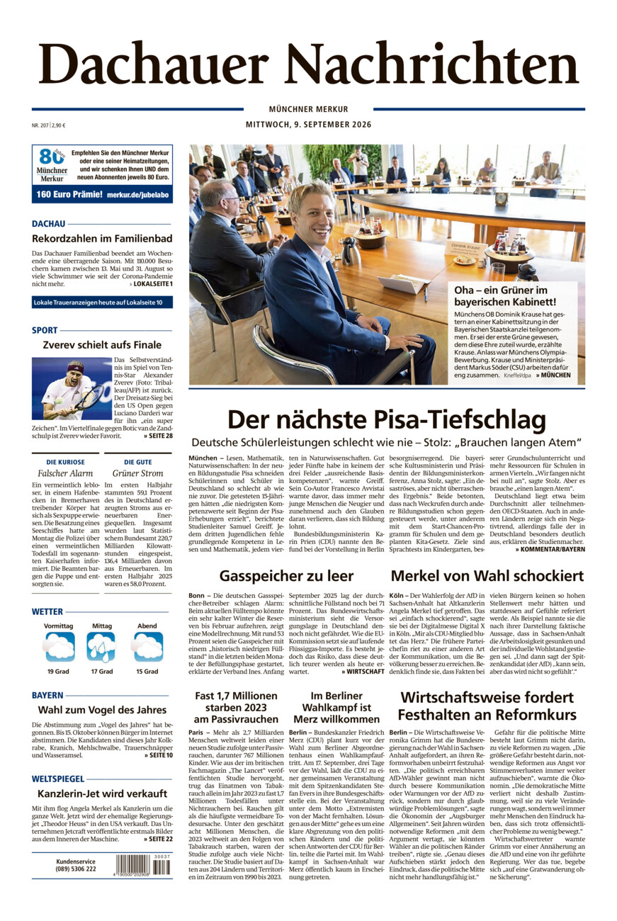 Dachauer Nachrichten vom Mittwoch, 09.09.2026