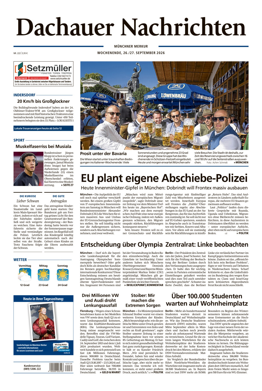 Dachauer Nachrichten vom Samstag, 26.09.2026