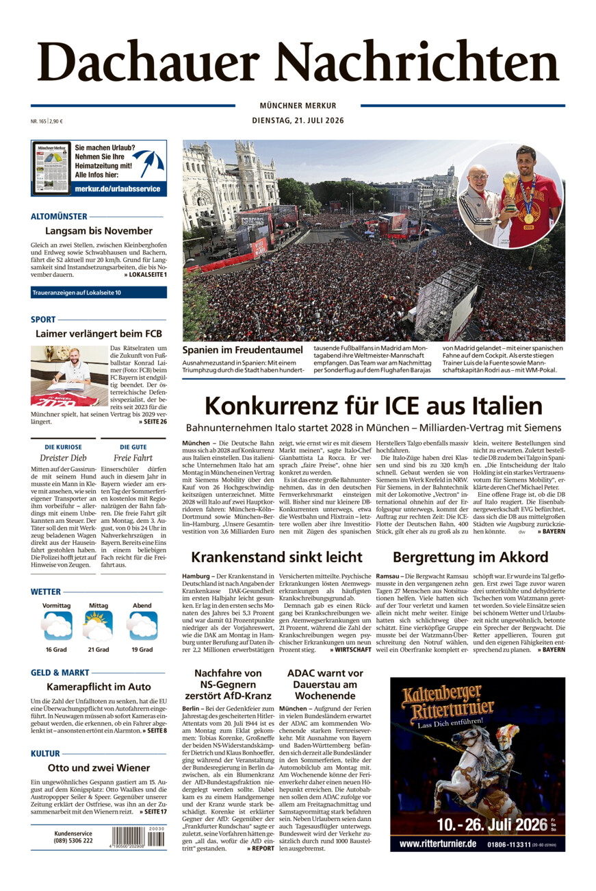 Dachauer Nachrichten vom Dienstag, 21.07.2026
