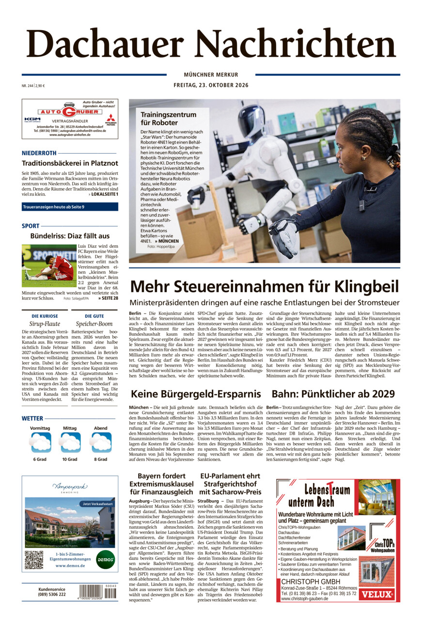 Dachauer Nachrichten vom Freitag, 23.10.2026