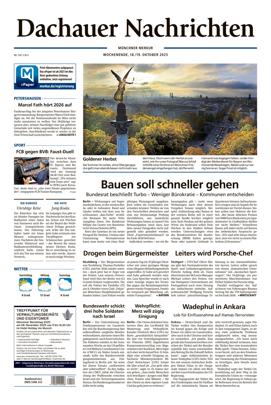 Dachauer Nachrichten vom Samstag, 18.10.2025