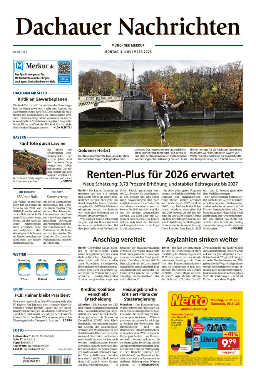 Dachauer Nachrichten vom Montag, 03.11.2025